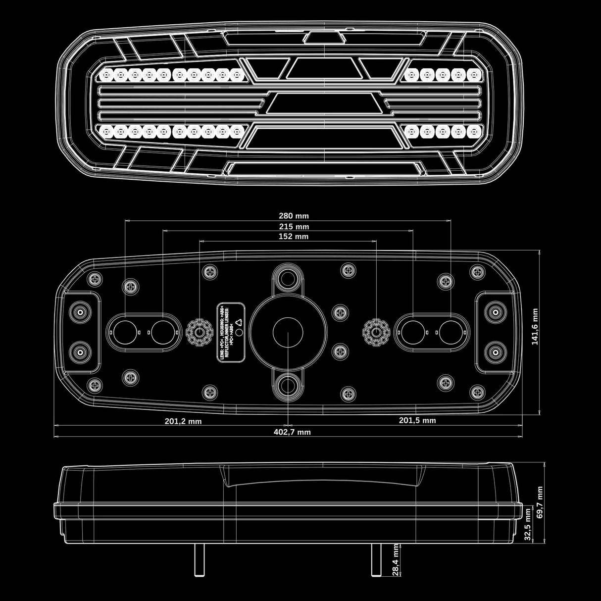 Baklys Tilhenger Freedom Dark Venstre, 5 funk.