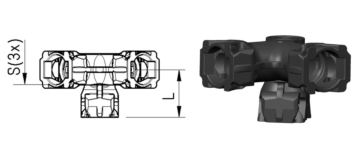 Kobling 3-Veis Heavy Duty L=33mm
