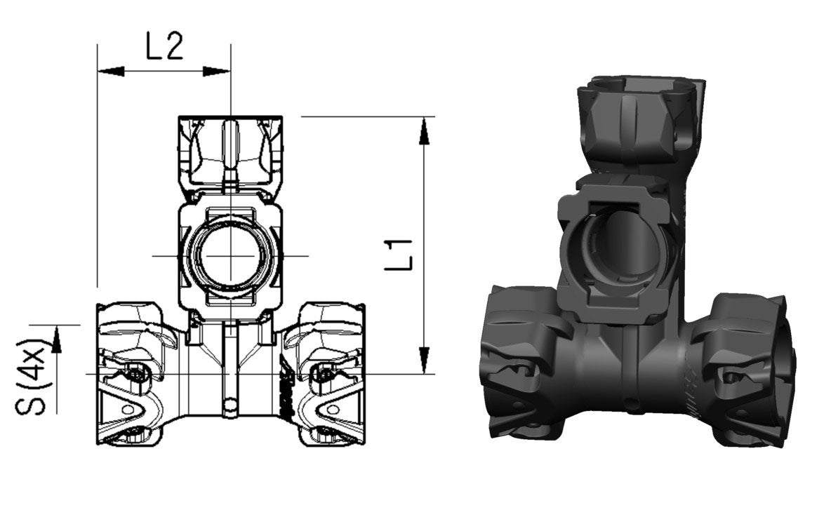 Kobling 4-Veis Heavy Duty L1=59mm L2=33mm