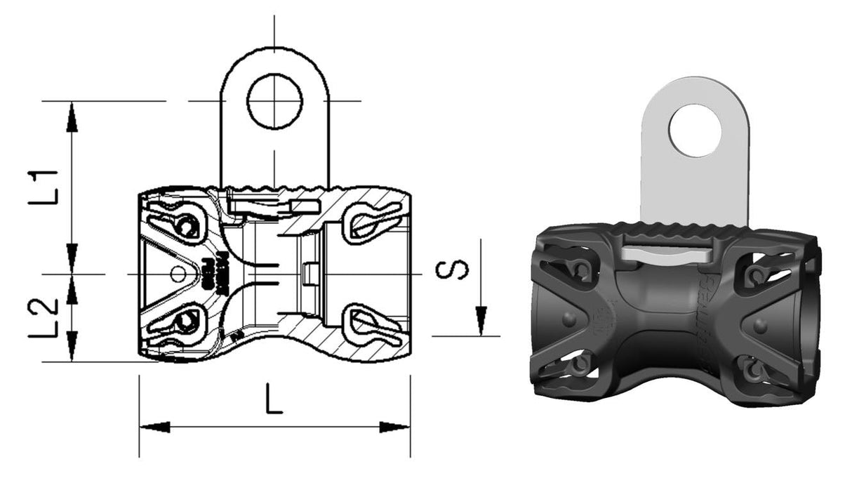 Mellomstykke ABC Hun Regular L=45mm m/brakett