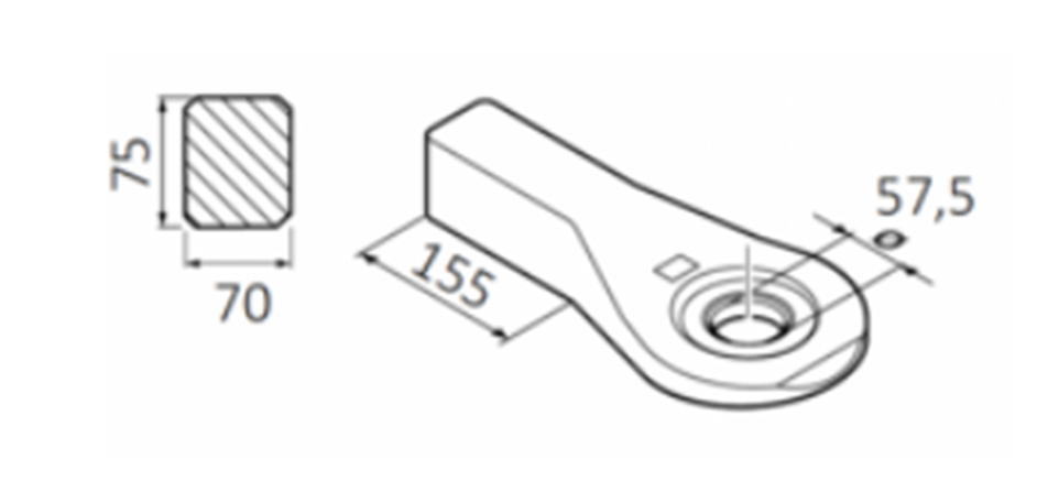 Dragøye Sveisbart, H=75mm, B=70mm, Ø57,5